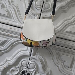 White Floral Accent Saddle Crossbody